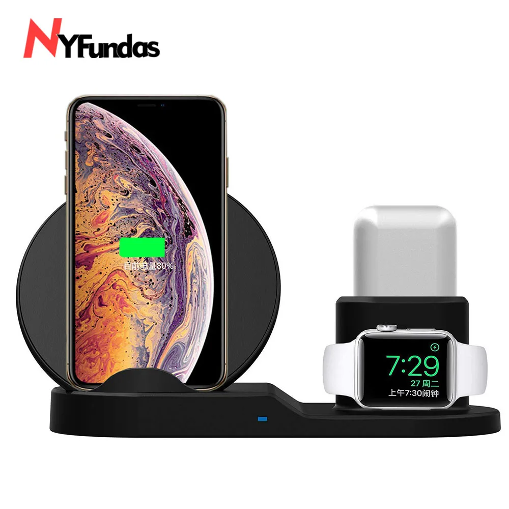 

NYFundas 3 in 1 Wireless Charger Stand QI Wireless Charging Dock Station for Apple Watch 4 3 2 iPhone XS MAX XR 8 plus airpods