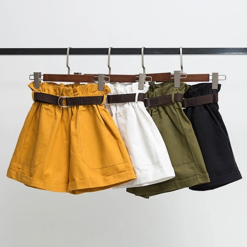 

2019 New Summer Women high waist Short Pants Wide Leg Loose Sashes Shorts Brief Big Size Female Streetwear G302