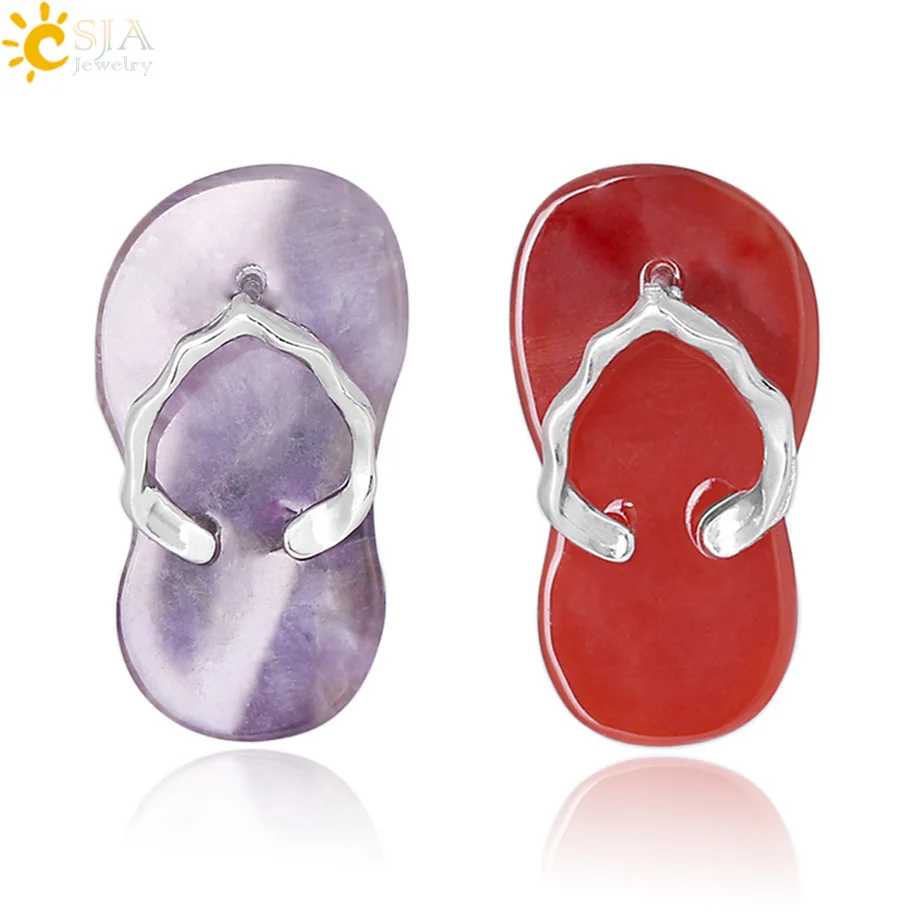 CSJA Natural Stone Slipper Pendants Flip Flop Shoe Fit for DIY