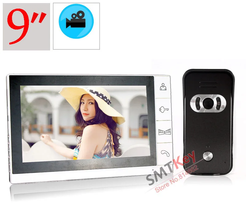 

TW-998R 700tvl 9inch auto recording video doorphone system 110degree view angle two way talk doorbell support sd card