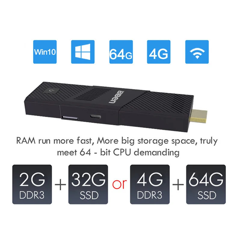 Bben windows 10 ubuntu Z8350 DDR3L RAM 4GB/2GB , 64GB/32GB EMMC ROM built in internal Mute fan wifi bluetooth 4.0 mini pc stick