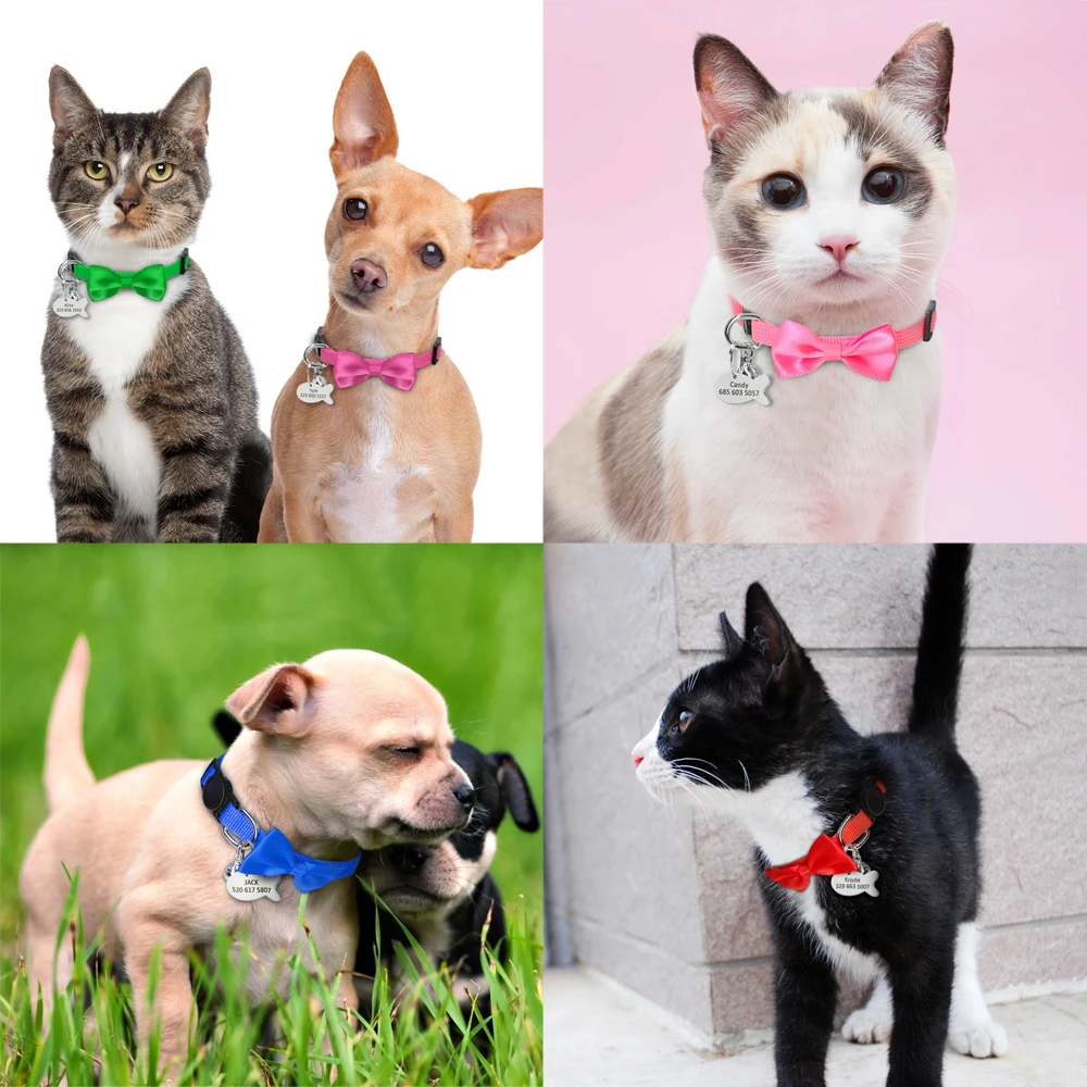 Personalized Nylon Cat Collar Quick Release Customized Cat Collars With Bowknot Pet Engraved ID Tag Kitten Collars Personalized Nylon Cat Collar Quick Release Customized Cat Collars With Bowknot Pet Engraved ID Tag Kitten Collars
