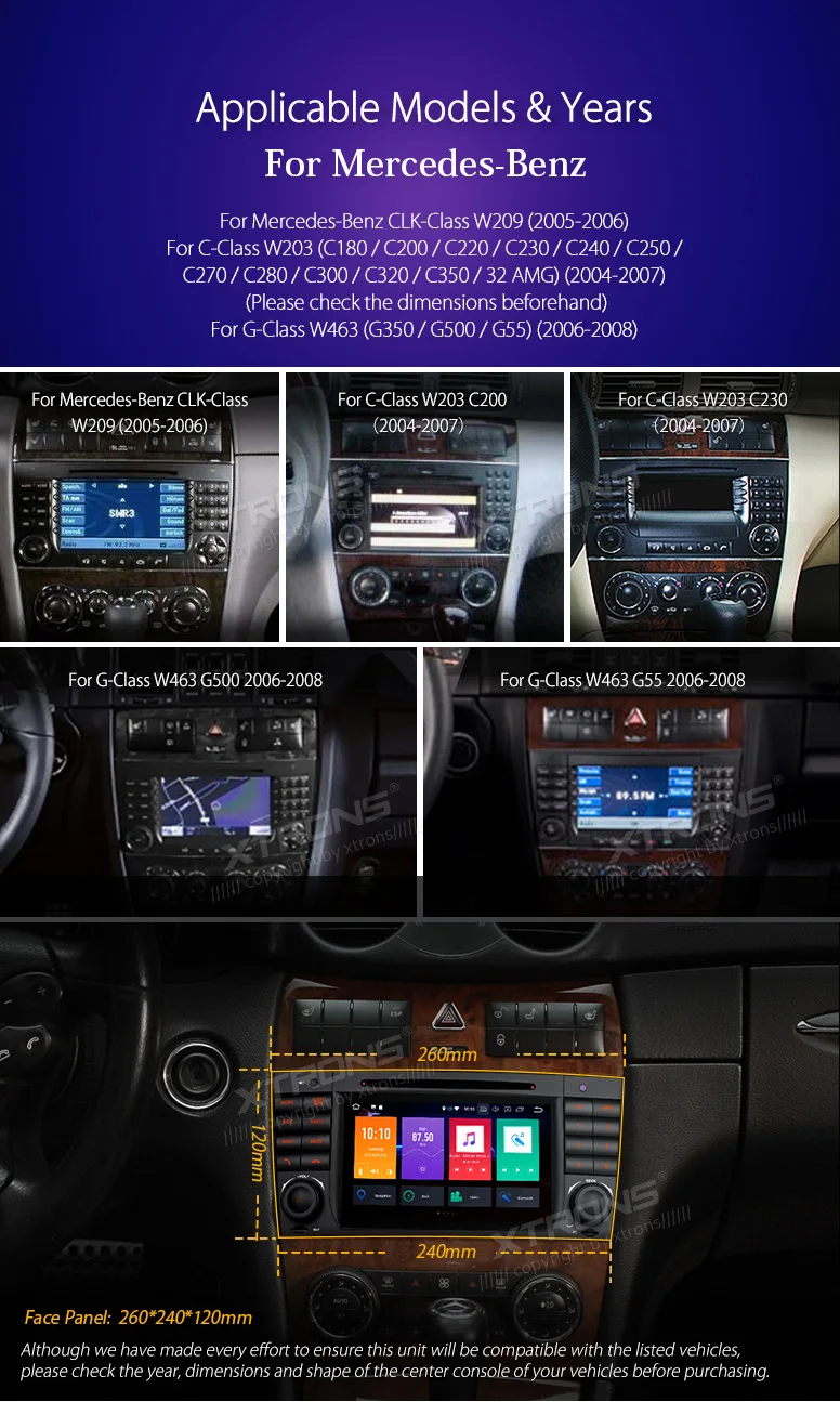 Sale XTRONS 7" Android 8.0 Radio GPS Car DVD Player for Mercedes Benz W209 W203 C270 C280 C300 C320 C350 32 AMG W463 G350 G500 G55 3