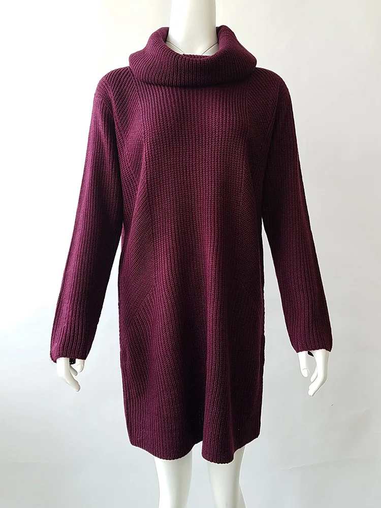 5XL женский свитер большого размера, зимний Свободный вязаный пуловер с высоким воротом, винный красный длинный свитер, пальто с длинным рукавом, женские джемперы