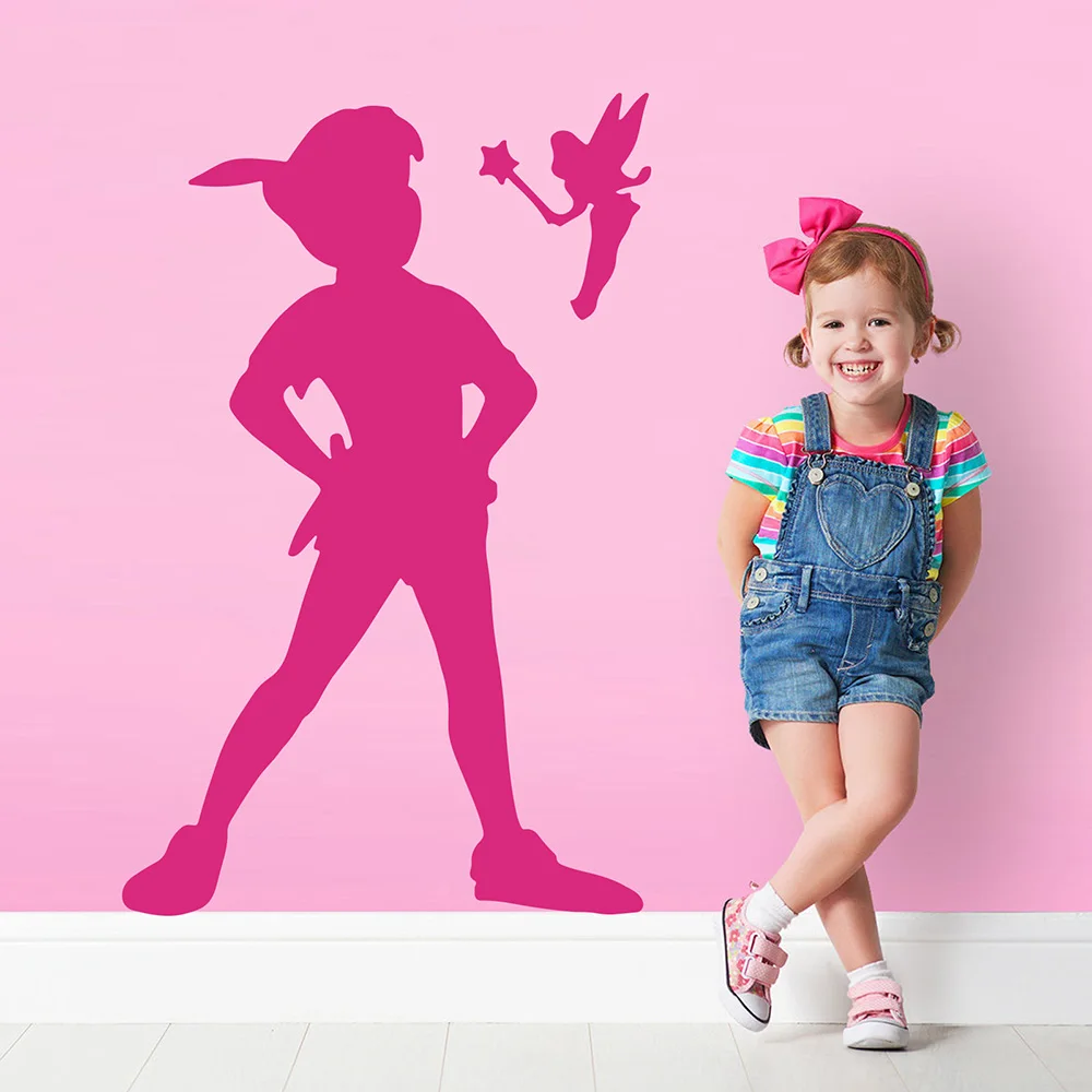 Cartoon Peter Pan Wendy Wall Decal Nursery Kids Room Tinkerbell Peter Pan Fairy Wall Sticker Bedroom Play Room Vinyl Decor  (3)