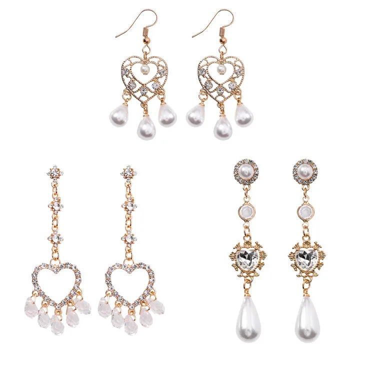

New Vintage Korean Chic Crystal Heart Shaped Drop Earrings For Women Rhinestone Water Drop Pendientes Sweety Jewelry Girl Gifts