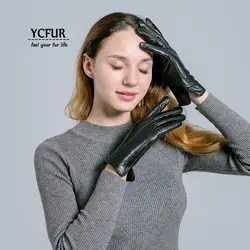 YCFUR из натуральной кожи перчатки Для женщин теплые женские перчатки из натуральной овчины теплая подкладка зимние женские кожаные перчатки