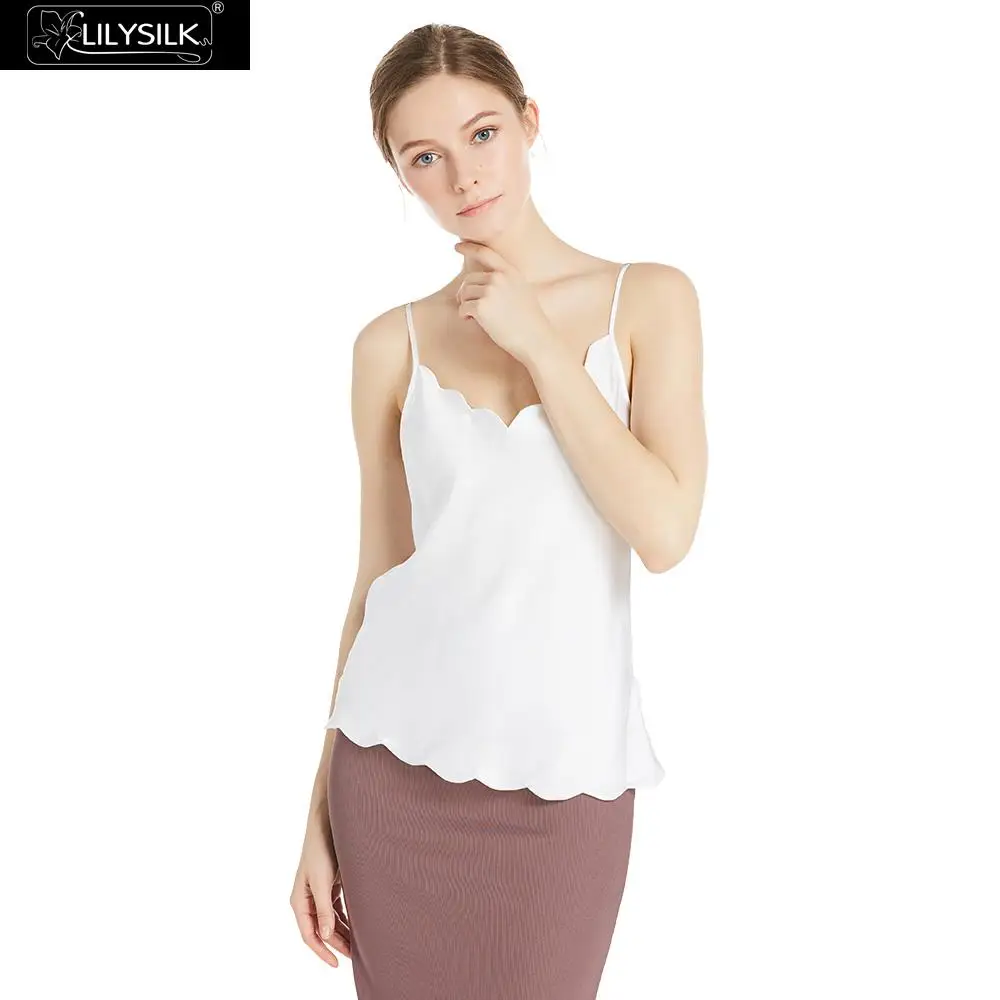 

LILYSILK Camisole Top for Women Silk 16MM Comfy Essentials Scalloped Trim Cute Lingrie Ladies White Clearance Sale Free Shipping