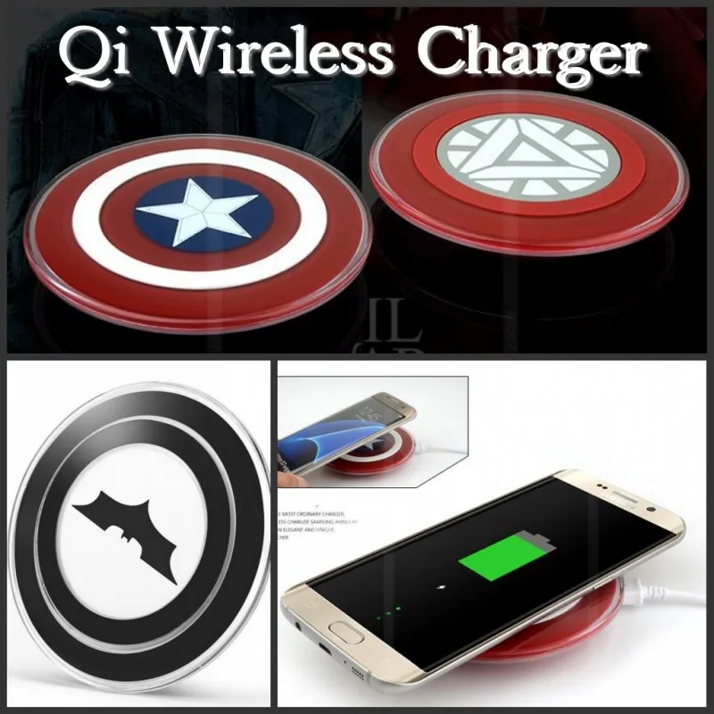 

Cartoon Qi Wireless Charger Pad USB Charging Pad for Samsung Galaxy S6 S7 Edge Note 5 top quality Batman Captain America design
