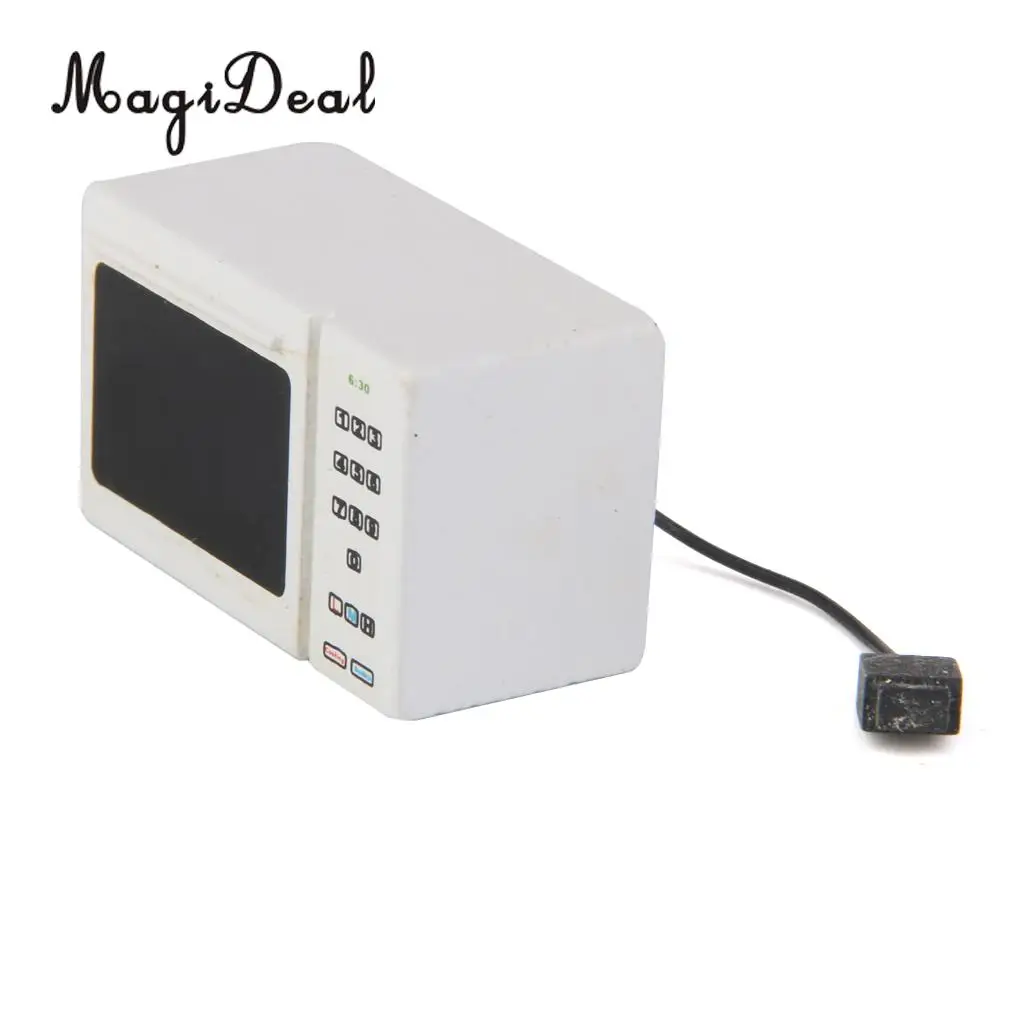 MagiDeal 1Pc White Wooden Microwave Oven for 1/12 Dollhouse Kitchen Cooking Miniature Cookware Kitchenware Kids Role Play Toy
