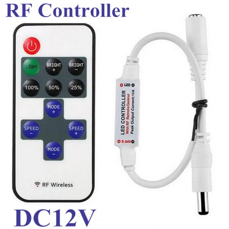 

Mini RF Wireless Remote Led Dimmer Controller For Single Color Light Strip SMD5630 SMD5050 SMD3528