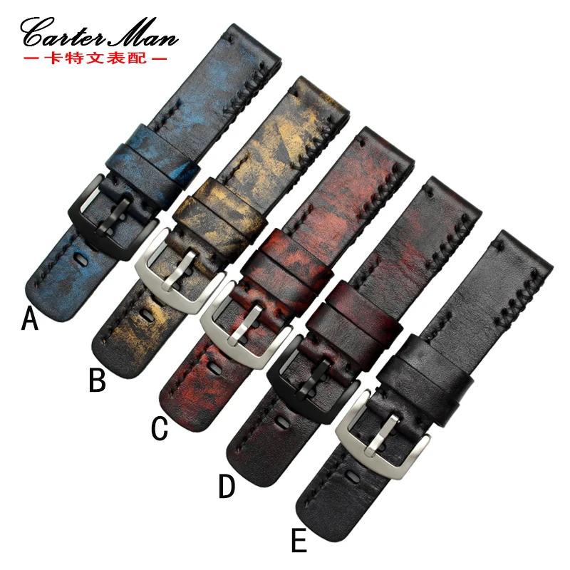 

Handmade dyeing Retro Genuine Leather Watch Band Strap for PAM|SF Watch 20mm 22mm 24mm 26mm 28mm With Stainless steel Buckles
