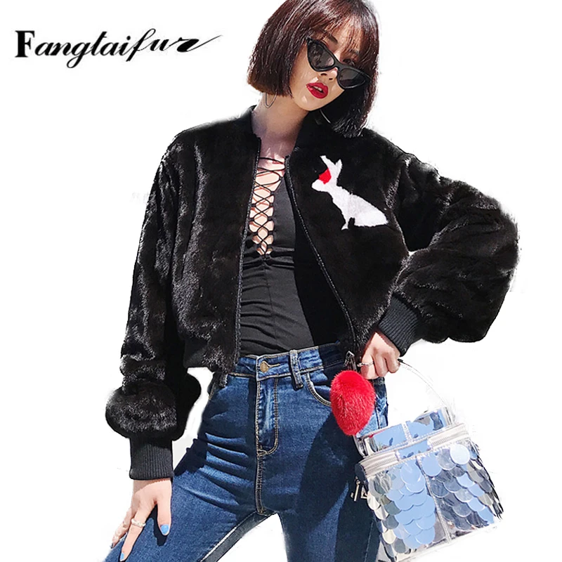 

Fang Tai Fur 2019 Women Imports Velvet Mink Fur Coat Long Sleeve Cartoon Rabbit Pattern Mink Coats Women's Short Mink Fur Coats