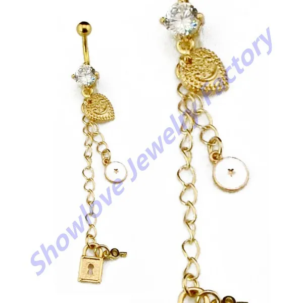 Showlove 1pcs Gold Heart&lock&Key Charming Belly Button Ring Navel