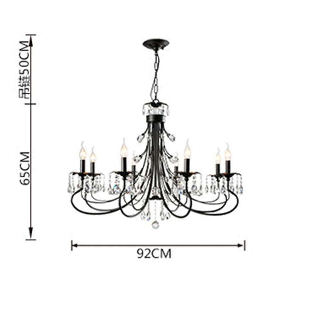Современная роскошная E14 K9 Хрустальная черная железная хрустальная люстра со светодиодной подсветкой для дома Лофт Лестница Гостиная спальня лампа - Цвет абажура: E14x8