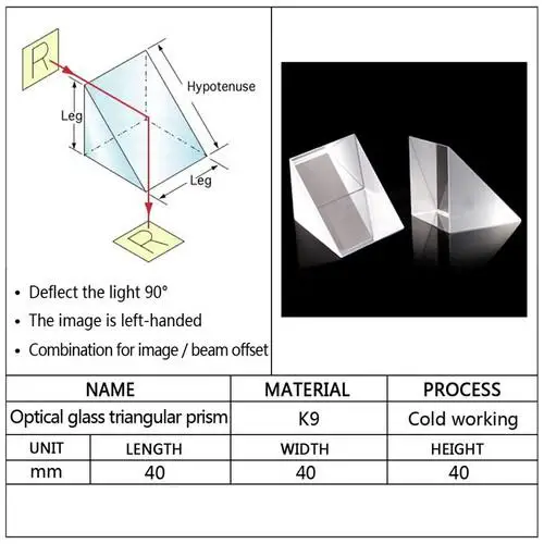 40x40x40 мм оптический Стекло призмы треугольные Lsosceles правый угол K9 призмы объектива