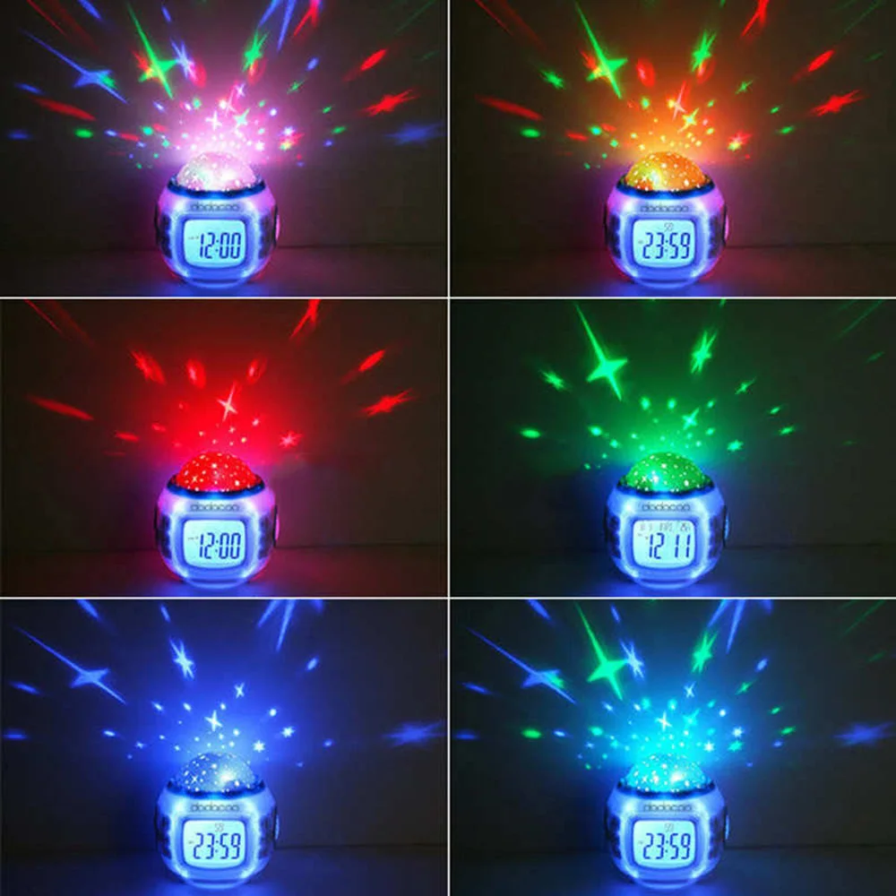  Creative Projection Alarm Clock MultiFunction Music Star Clock Natural Sound Sleep Electronic Alarm Clock For Gift wiht Starry (2)