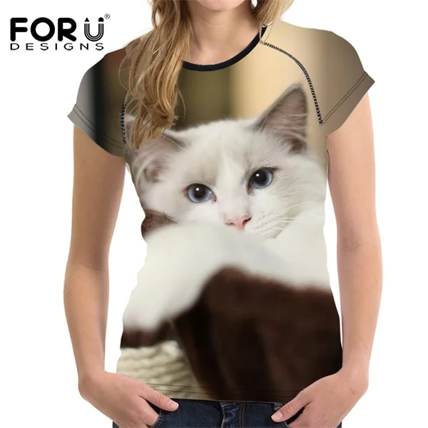 FORUDESIGNS/3D Ragdoll кошка футболка с принтом для женщин Повседневное спортивные футболки Брендовая женская короткими рукавами Топ культур костюмы - Цвет: H6808BV