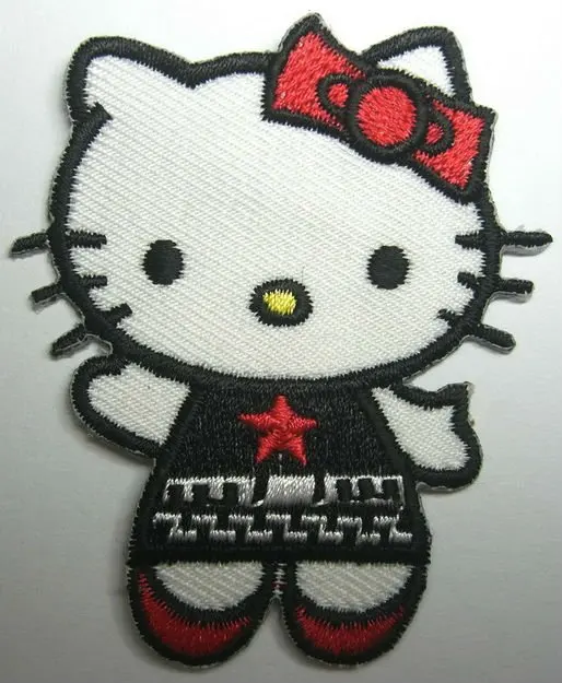 

Black Red Star Hello Kitty Embroidery Patches Sew or Iron On Clothes Tee Shirt Hat Jean shoes Pet Clothing Red Black