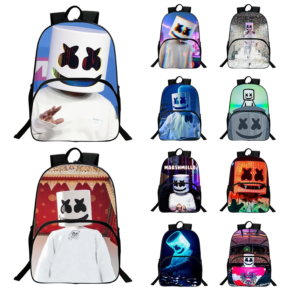 الأزياء DJ Marshmello المطبوعة كبير قدرة السفر حقيبة مدرسية للجنسين على ظهره