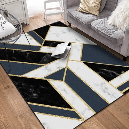 Living Room Carpets Modern Metal Golden Carpet Black Geometric Bedroom ...