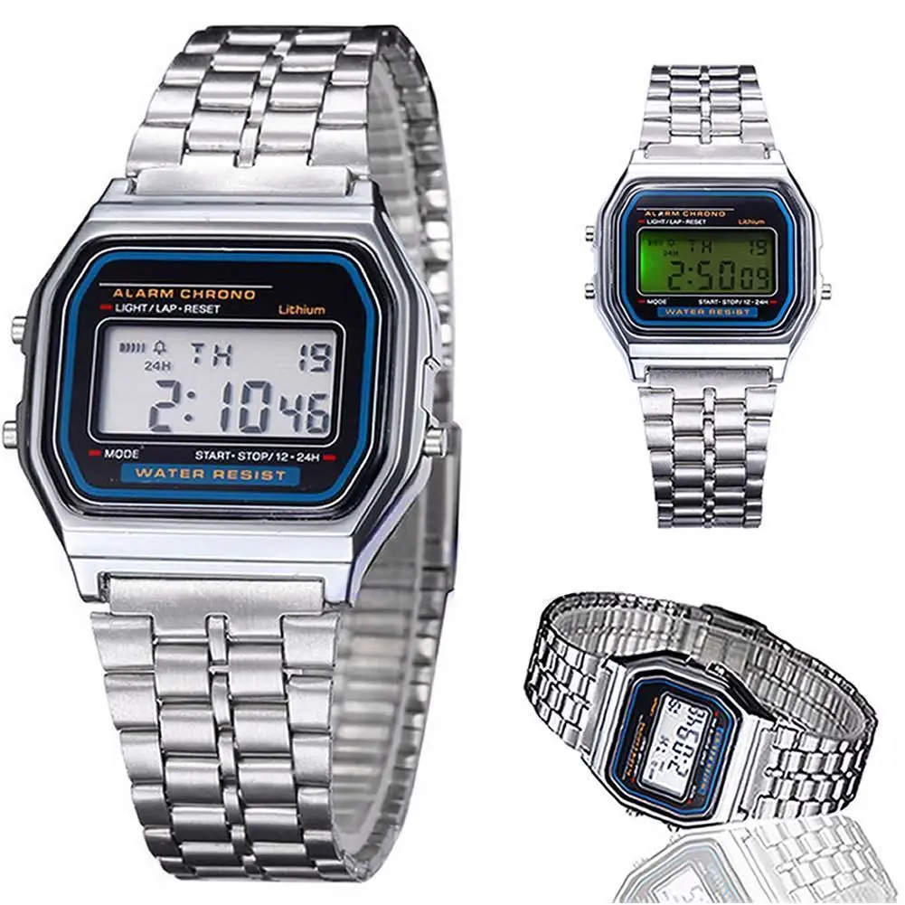 

Shshd Digital Quartz Wrist Watches Led men Sports Watch luminous slim electronic Stainless Steel WristWatch