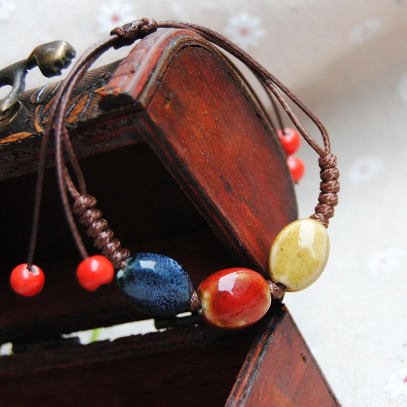 Стильный ювелирный мужской этнический браслет с кожаными бусинами, элегантный браслет с бусинами LNRRABC, распродажа, женский браслет с веревкой, регулируемый керамический браслет