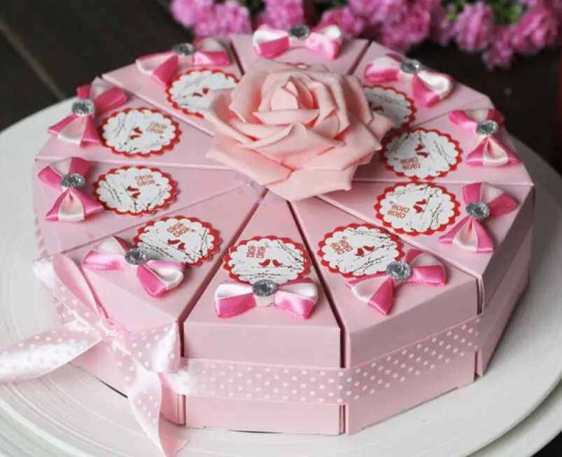 50 x Creative Luxury Romantic Pink Triangular Cake Candy Boxes