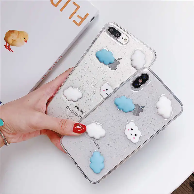 

PIXIU Cute Cartoon Clouds Phone Case For 6 7 8 X XR XS Max Transparent Soft TPU Protective Back Cover