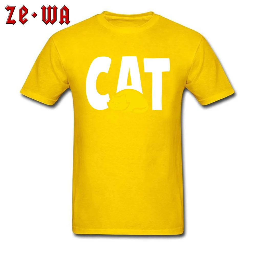 CAT Printing Short Sleeve Tees Father Day Crewneck 100% Cotton Men's Tshirts Printing T Shirt Slim Fit Drop Shipping CAT yellow