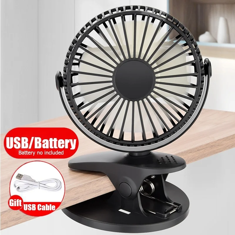 

Mini Mute Clip Fan Rechargeable Silent 4 Blades Baby Stroller Fans Portable Desk USB Fans