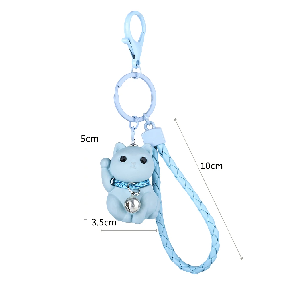 Encantadores llaveros de dibujos animados gatos de la suerte niños mujeres gatito campanas de cuero Portachiavi llaveros Chaveiro llavero ricos encantos regalos