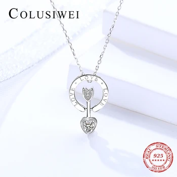 

2019 Authentic 925 Sterling Silver Shining CZ Stone Heart Arrow Shape Pendant Necklace for Women Chain Link Fine Jewelry Gifts