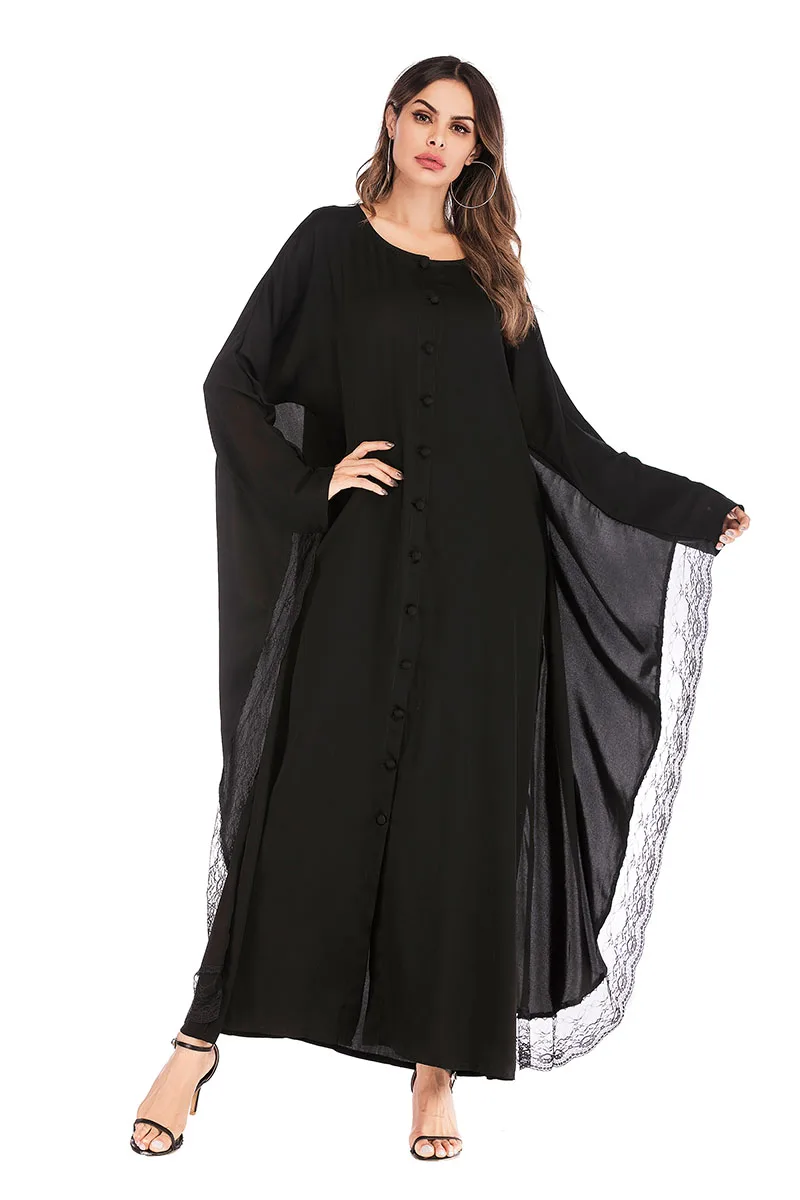 Мода Дубай для женщин Свободные Абая кафтан мусульманских сетки шить платье Исламская Леди рукав «летучая мышь» костюмы турецкий Халат
