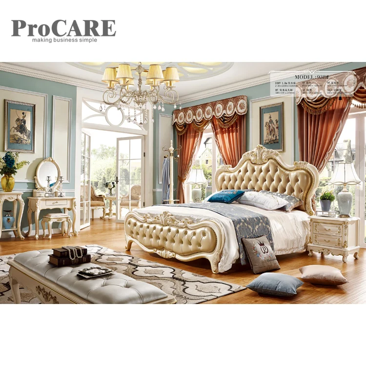 Bedroom furniture American wooden supplier PU leather king size bed frame - 938