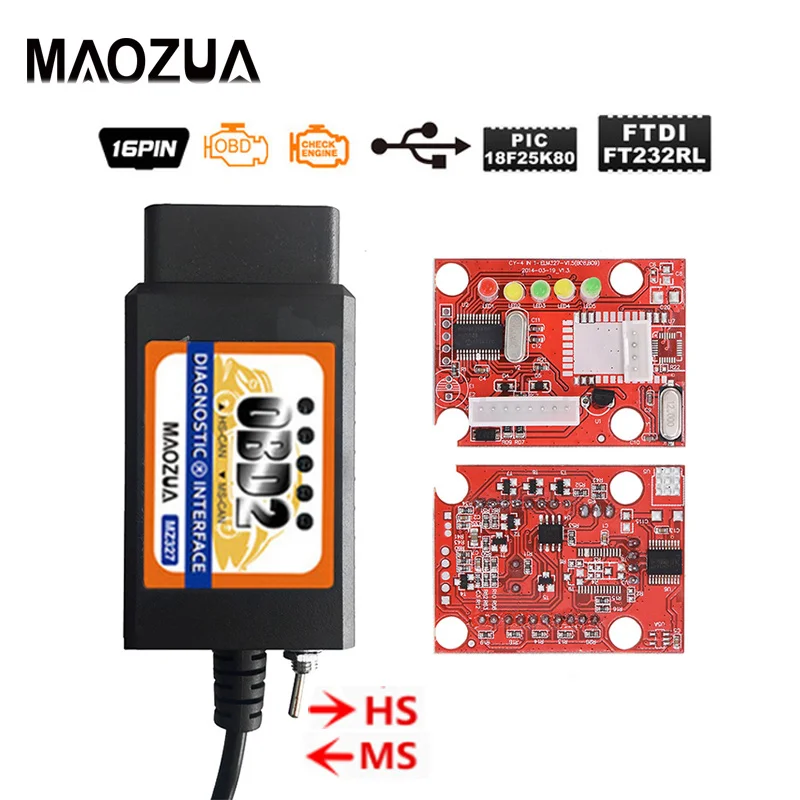 Диагностический сканер Maozua ELM327 V1.5 USB для F ord MS CAN HS Forscan OBD2 Elm327 OBD 2 Bluetooth Wi