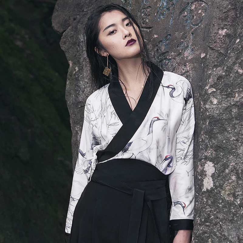

LYNETTE'S CHINOISERIE Spring Autumn Original Design Women Chinese Ink Painting Print Vintage NationalTrend Chiffon Shirts