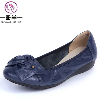 

MUYANG Chinese Brand size(34-43) Loafers Women's Shoes Woman Genuine Leather Flat Shoes Casual Nurse Work Shoes Women Flats