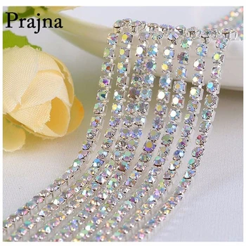 

Prajna Rhinestone Cup Chain Silver Based Claw Mix Color AB Crystal Sew on Cup Chain for Clothing Dress Ornament Accessories B