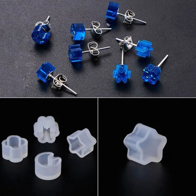 

8 Pcs Silicone Mold Ear Stud DIY Jewelry Making Snowflake Moon Star Flower Shape Mini Small Molds Epoxy Resin Crafts Tools