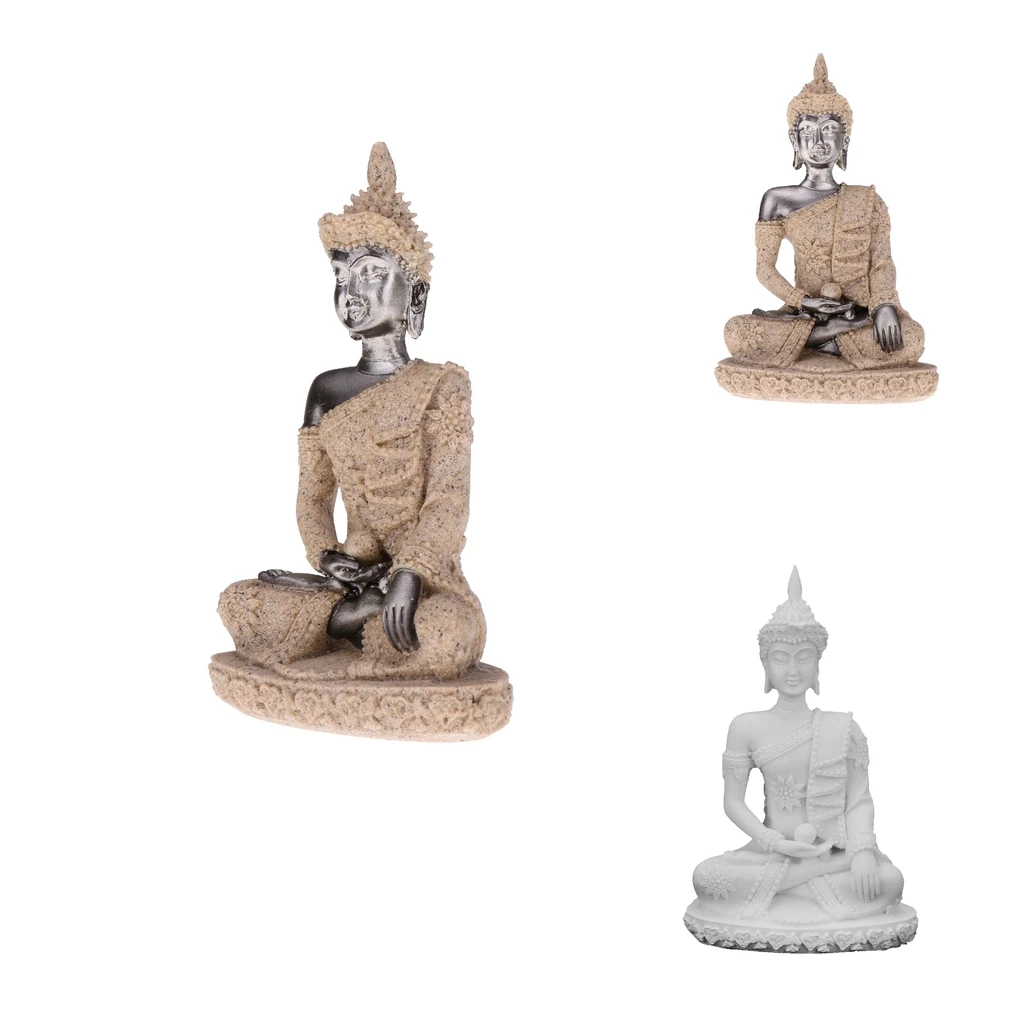 1 Piece Sandstone Meditation Buddha Statue Hand-carved Figurine Sculpture for Table Desk Decor Cabinent Display
