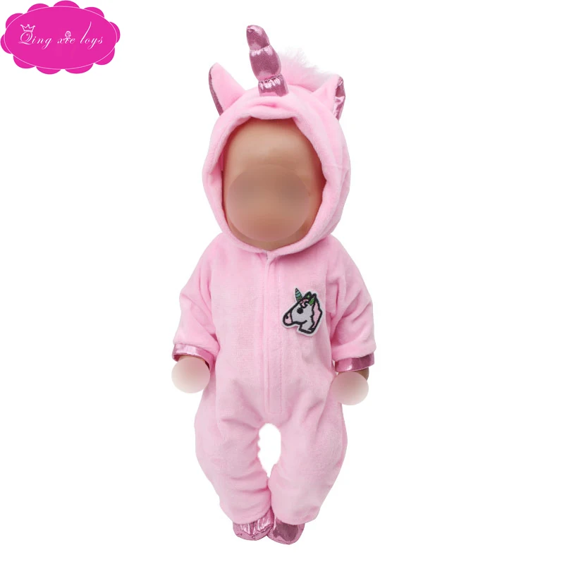 43 см Детские куклы одежда милый розовый кот костюм «Единорог» пижамы Американский Новорожденный платье детские игрушки подходят 18 дюймов девушки кукла zf10
