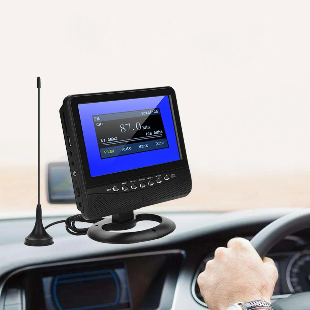 

7" HD Car Analog Televison Portable TFT LCD Analog TV Support FM Radio SD Card USB ATV for MP3/MP4/JPEG/DIVX/AVI/MPG/VOB US Plug