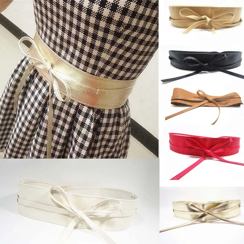 Fashion Women Belt Front Stretch Leather Waist Belts Soft Wide Self Tie