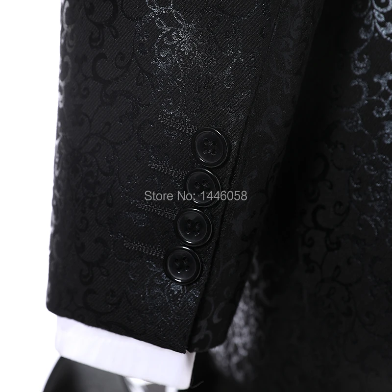 Elegant Suit Men For Wedding 2018 Men Dress Groomsmen Costume Homme Terno Slim Fit Black Printed Flower Groom Suit Mens Tuxedo
