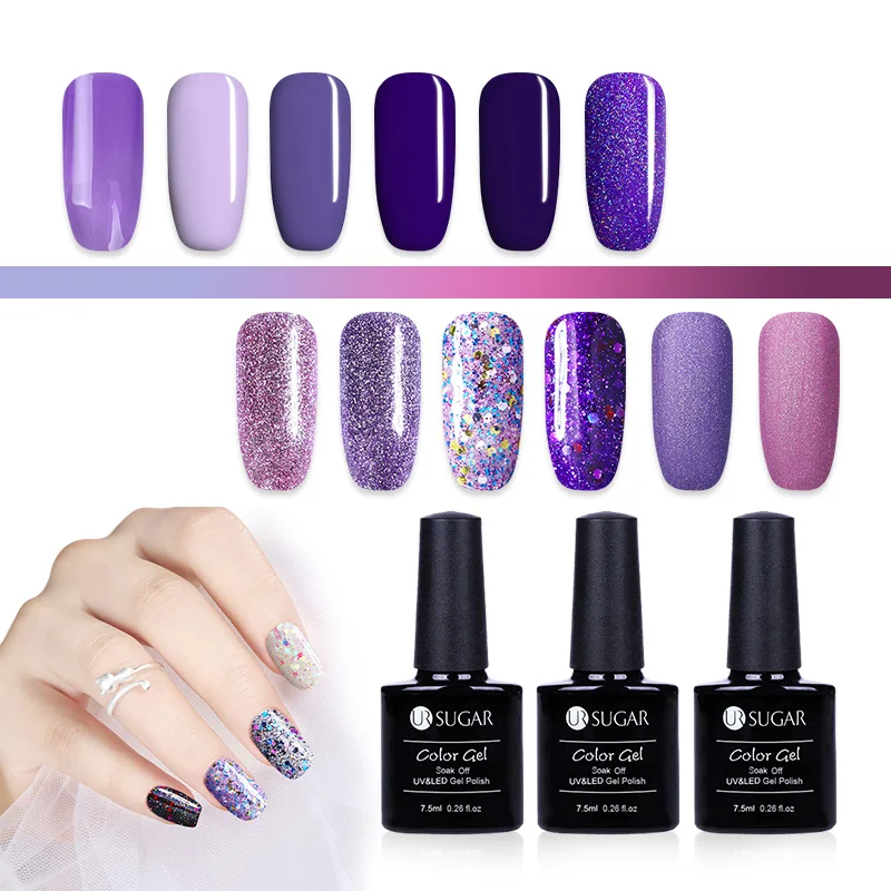 

UR Sugar Purple Color Series Gel Polish 7.5ML UV Led Nail Gel Varnish Soak Off Salon UV Nail Gel Polish Long Lasting Glue
