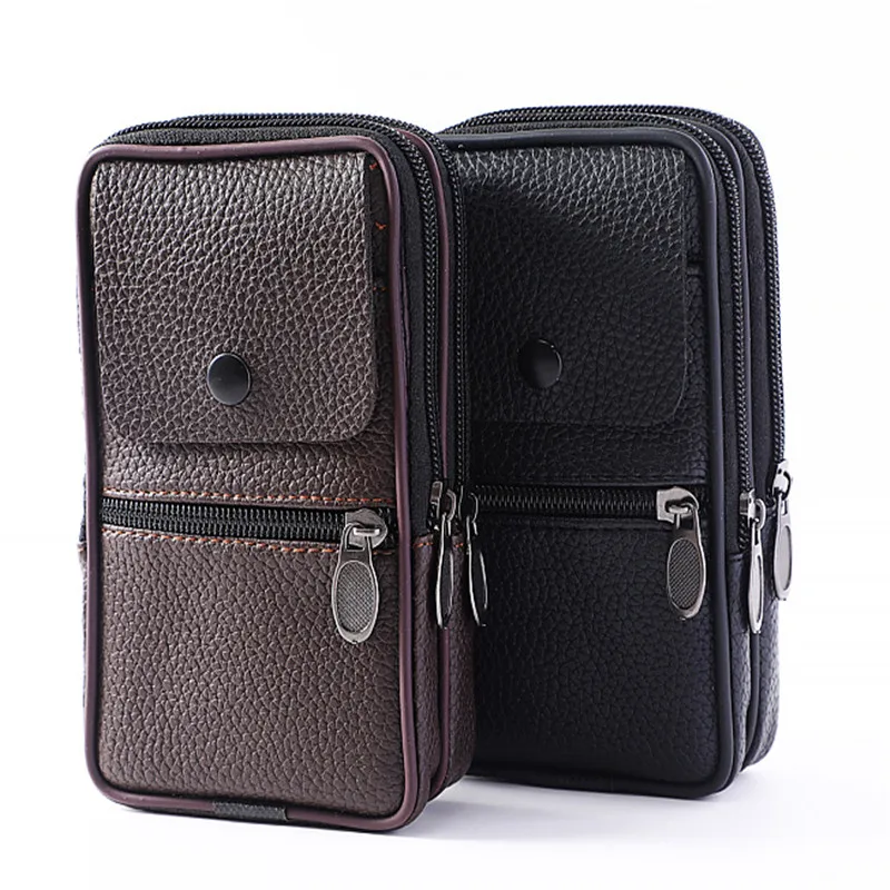 

Men PU Leather Waist Packs Strap New Casual Style Mobile Phone Bag Waist Packs Belt Waist Pouch for Men Mobile Phone Waist Packs