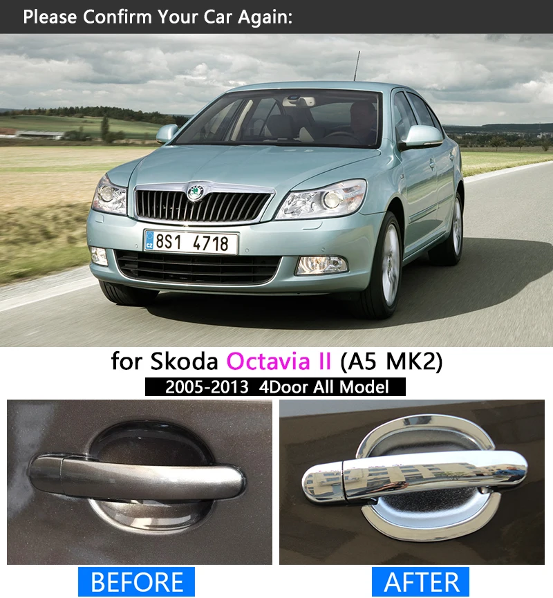 Для Skoda Octavia a5 Хромированная ручка Крышка отделка Набор Octavia II 2 2005-2013 2006 2007 2009 2010 автомобильные аксессуары Стикеры стайлинга автомобилей