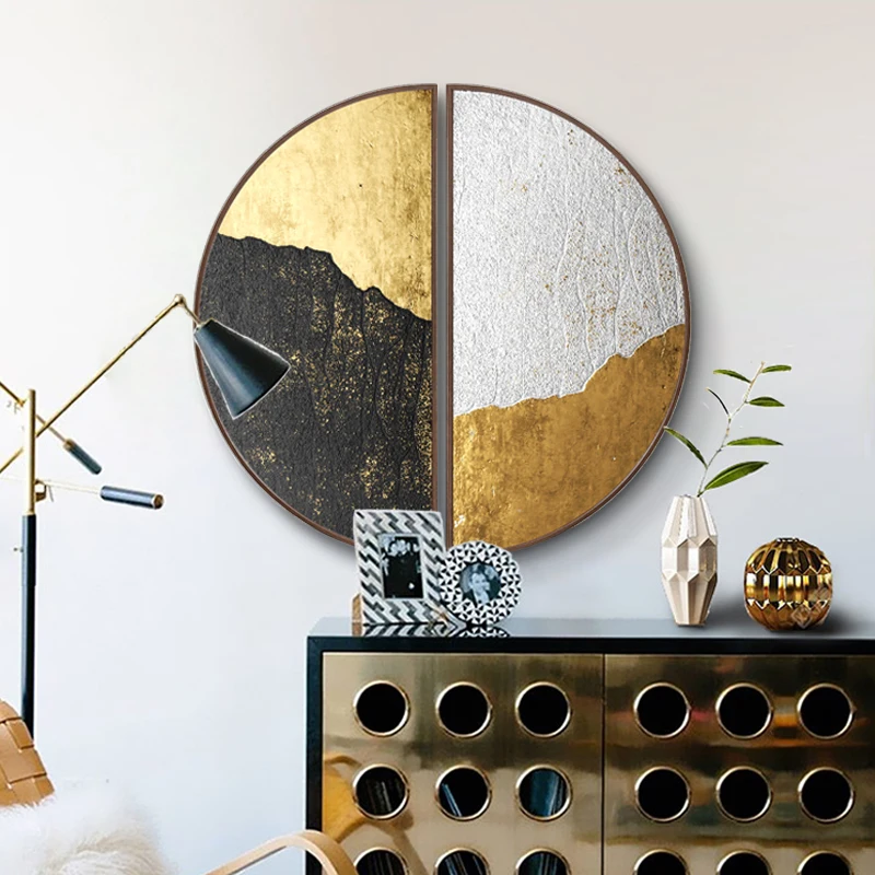 Gold foil modern luxury Porch decorative painting Round painting Creative abstract home semicircular mural wall decoration