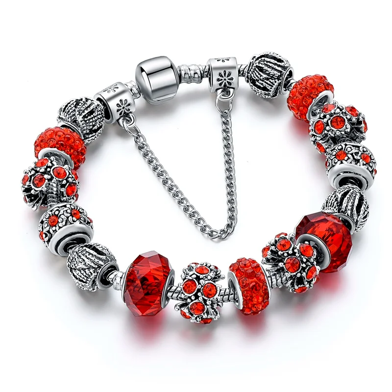 Европейский Хрустальный очаровательный браслет для женщин с DIY стеклянными бусинами Браслеты& Браслеты DIY Ювелирные изделия SBR160010 - Окраска металла: Red